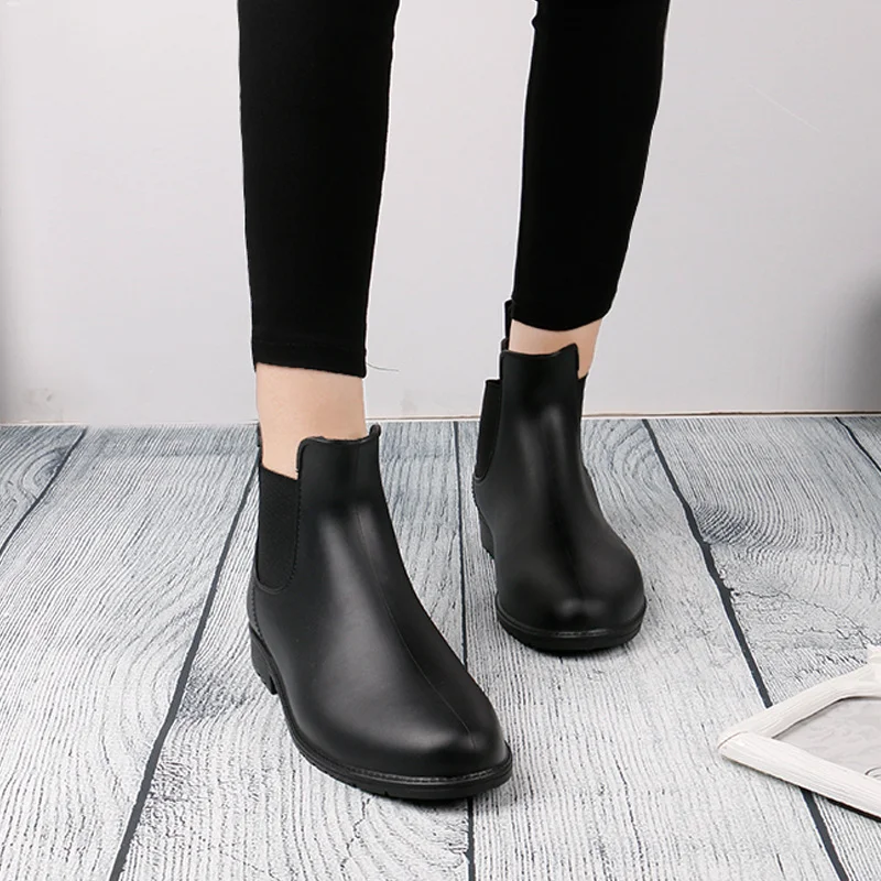 

YEELOCA Women's Fashion Rainboots Chelsea Boots Non-slip Waterboots Female Elastic Band PVC Rain Boots Ankle Working Boots