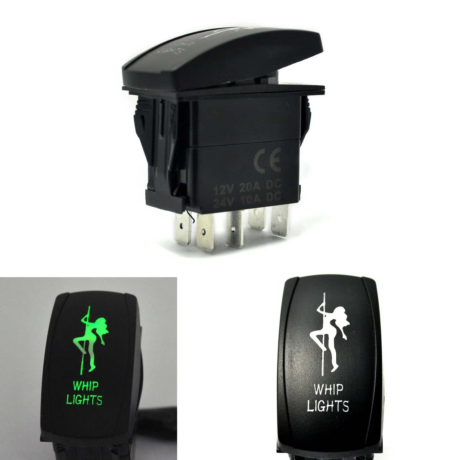 

Car Switch Green LED Whip Lights Laser Rocker Toggle ON/OFF 5Pin 12V 20A