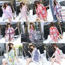 Летние пикантные женские ванный комплект пляжное платье купальник, бикини с принтом накидка для пляжа одежда Парео-саронг шифон Vestido