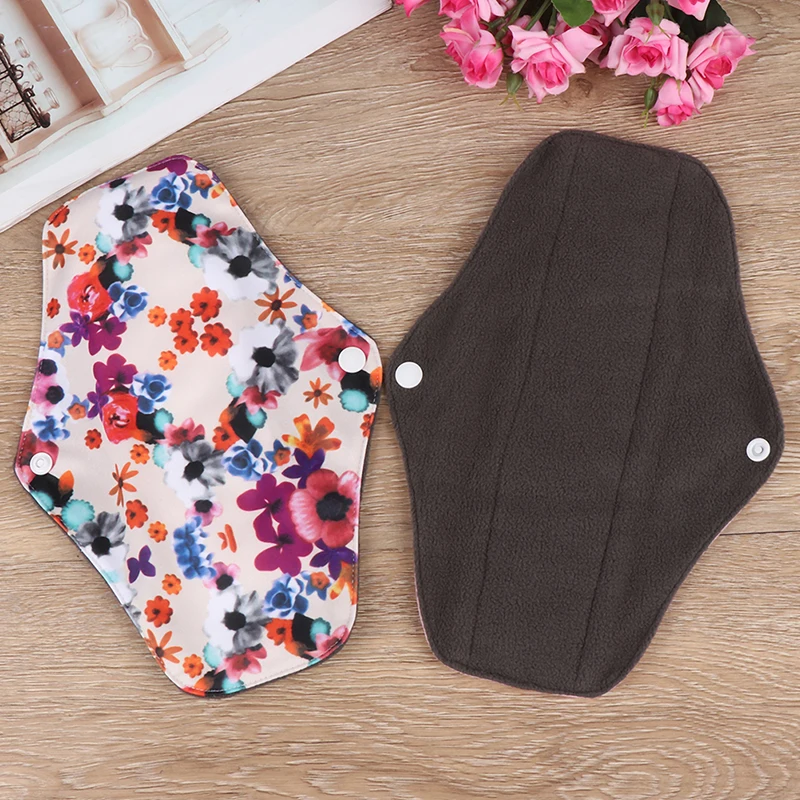 1PCS Flower Printed Bamboo Charcoal Fleece Inner Lady Cloth Menstrual Pads,Reusable Waterproof Mummy Pads For Women