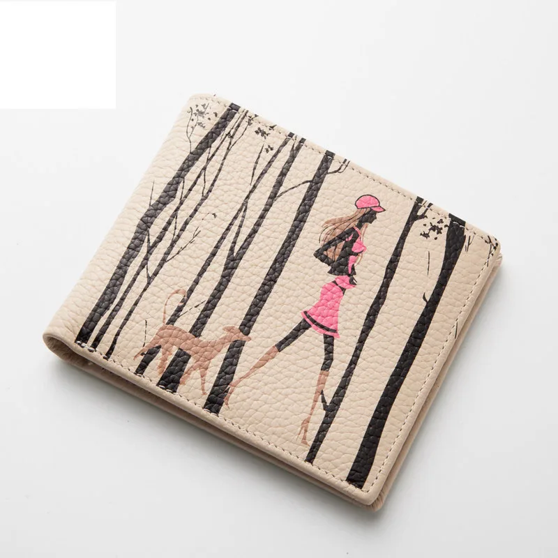 

Famous Brand Fashion Cartoon Print Wallet Women Designer Short Genuine Leather Thin Money Clip High Quality Cowhide Purse