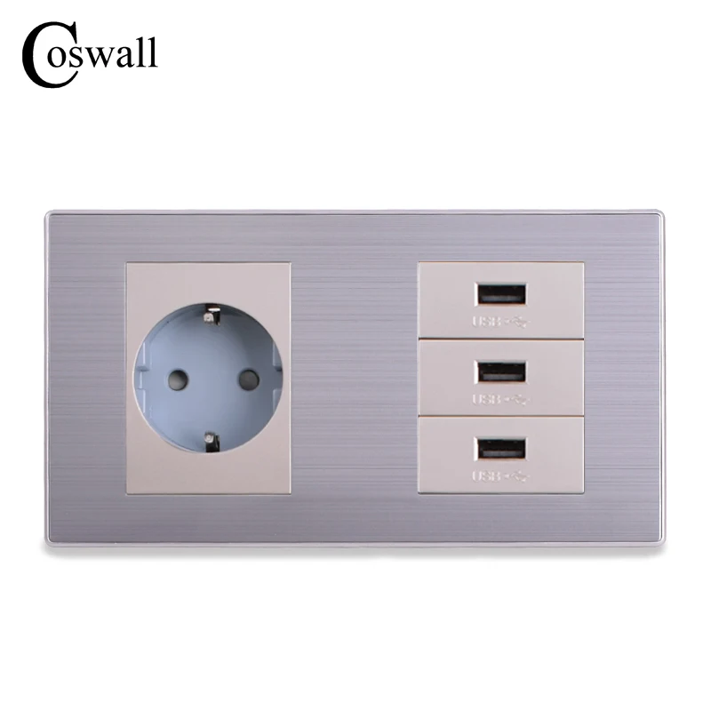 Настенная розетка стандарта ЕС COSWALL 3 сторонний usb порт для зарядки мобильных