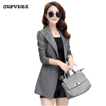 Весна осень новая кожаная ветровка Женская средней длины мода плюс размер M-4XL тонкий кожаный костюм Женская куртка