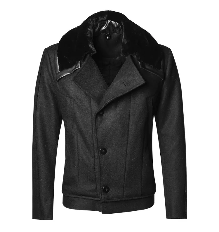 Для мужчин Съемный шерстяной зимние женские сапоги в английском стиле; с длинная куртка C мехом пальто метросе Тонкий Модный черный повседневный пиджак F291