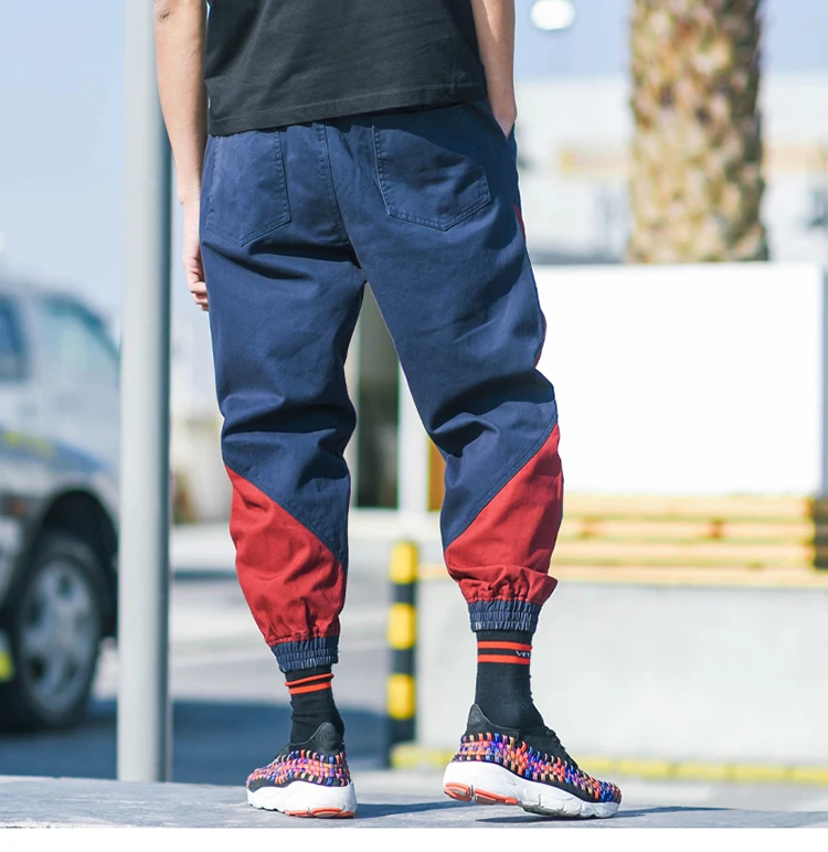 Мужские уличные штаны Харадзюку; штаны-шаровары в стиле хип-хоп; цвет синий, красный; повседневные брюки в стиле пэчворк; спортивные брюки для бега; Новинка года; сезон весна-лето