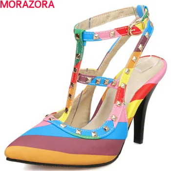 

MORAZORA new fashion pu leather shoes woman high heels wedding shoes Multicolor color summer pointed toe sexy ladies shoes