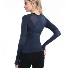 Женский тренажерный зал топы корректирующие для женщин Фитнес футболка женщина длинный рукав, для йоги Топ сетки s спортивные топы корректирующие тренажерный зал