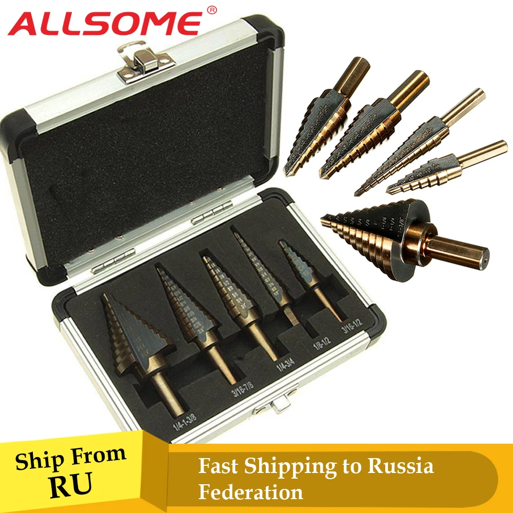 5pc HSS Cobalt Step Drill Bit Set Titanium Cone Drill Hole Cutter Bit