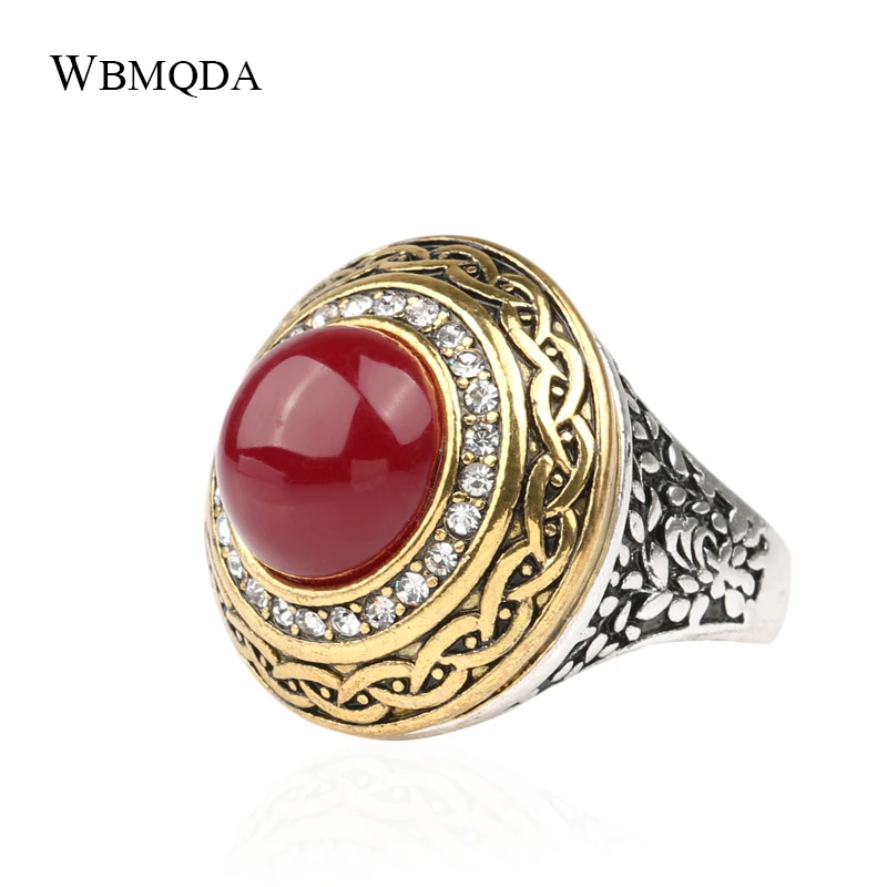 

Luxury Vintage Wedding Ring Fashion Round Gold Band Inlay Resin And Crystal Red Indian Jewelry