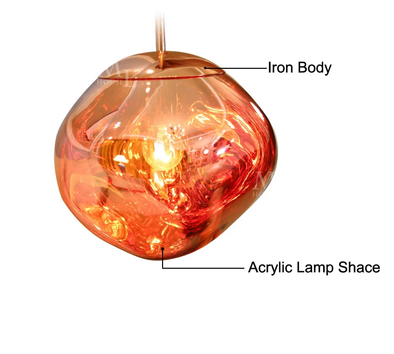 Современные подвесные светильники с расплавом D25/40 см, акриловая лава, Необычные серебристые, золотые, медные зеркальные одиночные подвесные лампы для освещения гостиной
