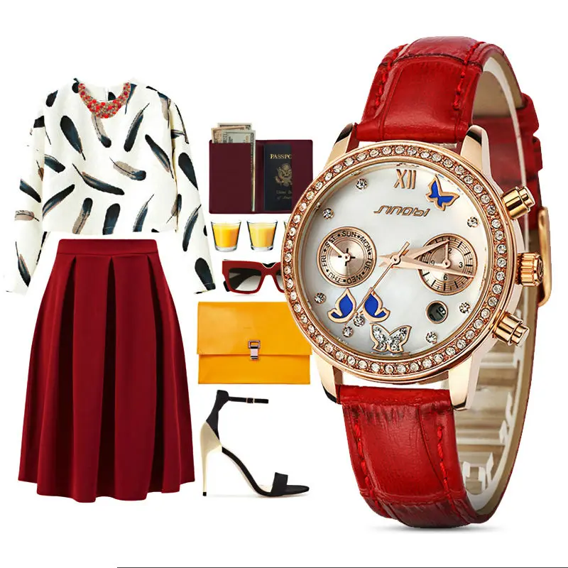 

SINOBI Butterfly Women's Luxury Wristwatch with Dismond Luxury Bracelet Hot Sale 2018 Rose Gold Ladies Steel Geneva Watches
