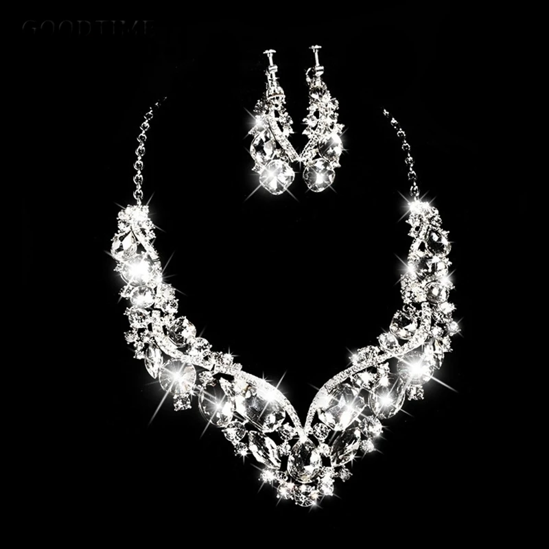 

Fashion Silver Color Clear Austrian Crystal Bridal Jewelry Set Twisty Choker Necklace Earrings Wedding Accessories Bride Jewelry