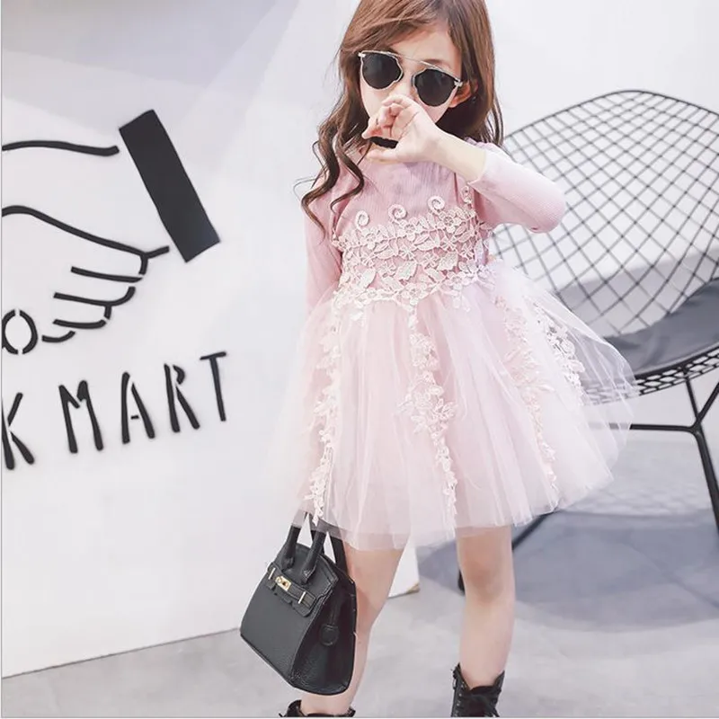 

DFXD Baby Girl Dresses Spring Fashion Children Girl Long Sleeve Soild Lace Toddler Princess Party Dress Little Girl Dresses 2-8T