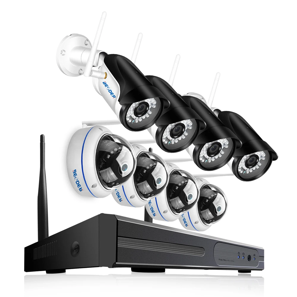 BESDER 8CH полный 1080 P WI-FI CCTV Системы 4 Открытый Bullect Камера и 4 Крытый купольная Камера 1080 P P2P plug and Play Беспроводной NVR комплект