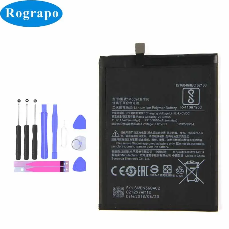 

3010mAh New BN36 Replacement Battery For Xiaomi Mi A2 MiA2 6X BN 36 BN 36 Bateria Batterie Mobile Phone Batteries