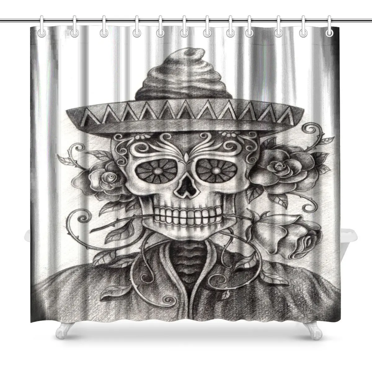 

Art Skull Day of the Dead Bathroom Accessories Shower Curtain with Hooks 72 Inches Long