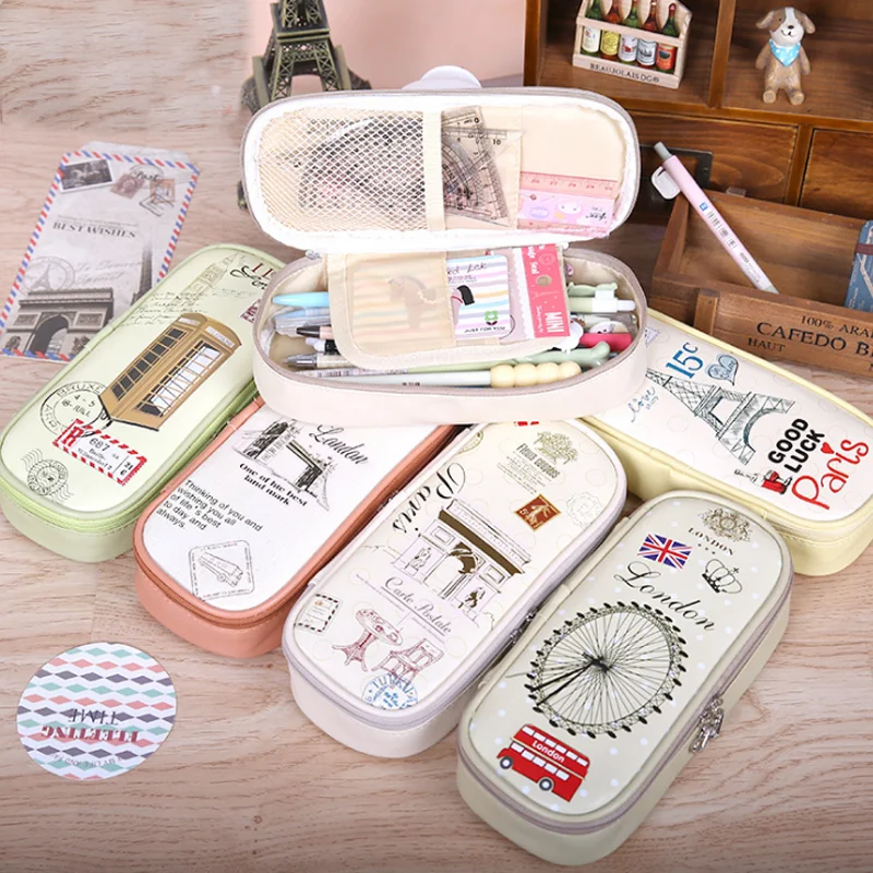 

1 Pcs New Creative School Pencil Case Eiffel Tower Pen Bag Kawaii Girls Boys Large Pencil Case Penalty Pouches Box