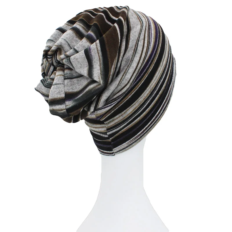 LOVINGSHA Autumn Winter Thin Women Skullies Beanies Striped Design Hats For Men Fashion Feminino Multifunction Scarf HT109