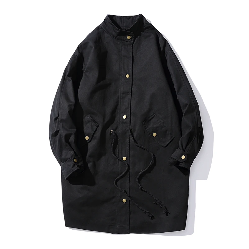  Windbreaker men's solid color long windbreaker men's stand collar boutique jacket men's waist draws