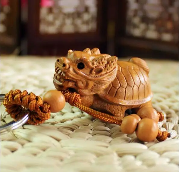 

New fashion natural peach wood dragon tortoise keychain for men women unisex lucky animal key ring jewelry bag key car keychains