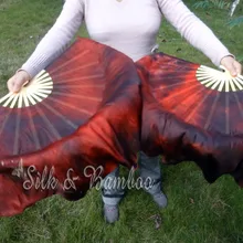 Черный+ красный галстук-краситель, 1 пара(1 шт. справа+ 1 шт. слева) 30 см бамбук+ 30 см Шелковый китайский танец Шелковый веер(флаттер), 2 слоя настоящий цветастый шелк