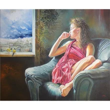 YIKEE декоративная картина маслом по номерам, рисование по номерам подоконник девушка