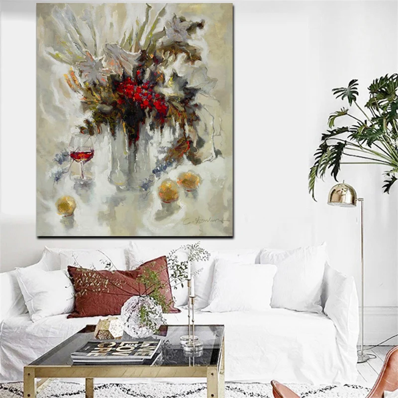 Big Size Abstract Flowers in Vase Oil Painting Print on Canvas Modern Minimalist Orchid Poster Art Wall Picture Cuadros Decor (9)