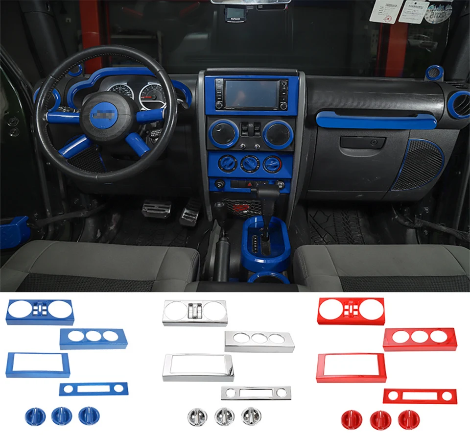 SHINEKA Interior Mouldings For Jeep Wrangler JK 2007-2010 7Pcs ABS Central Control Decorative Stickers Kit For Jeep Wrangler JK   
