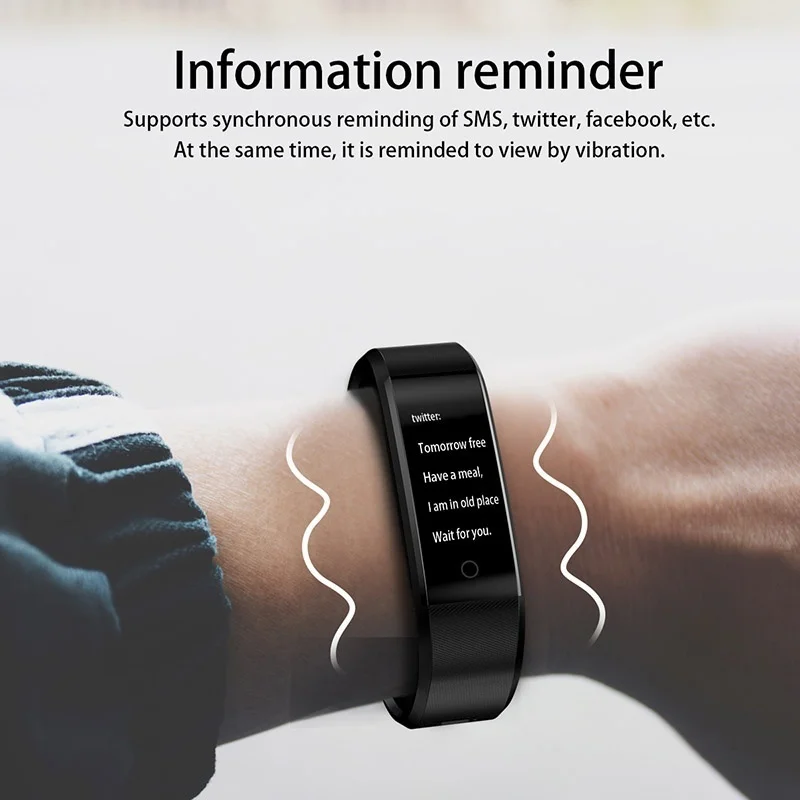 Waterproof Smart Bracelet Watch 115 Plus Blood Pressure Monitoring Heart Rate Monitoring Smart Wristband Fitness Band W