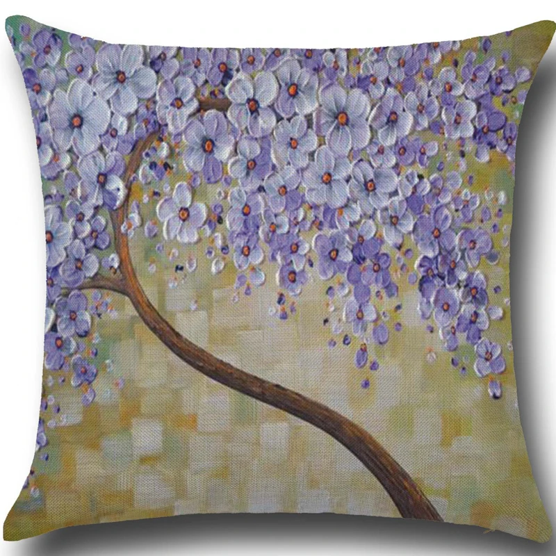 Cotton baby pillowcase 3D oil painting trees pillow case flowers cotton cushion cushion pillowcase car waist cover PP29