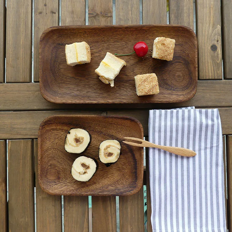 No Paint Acacia Wooden Plate Dishes for Fruit Snacks Cakes Restoring High grade Japanese Style