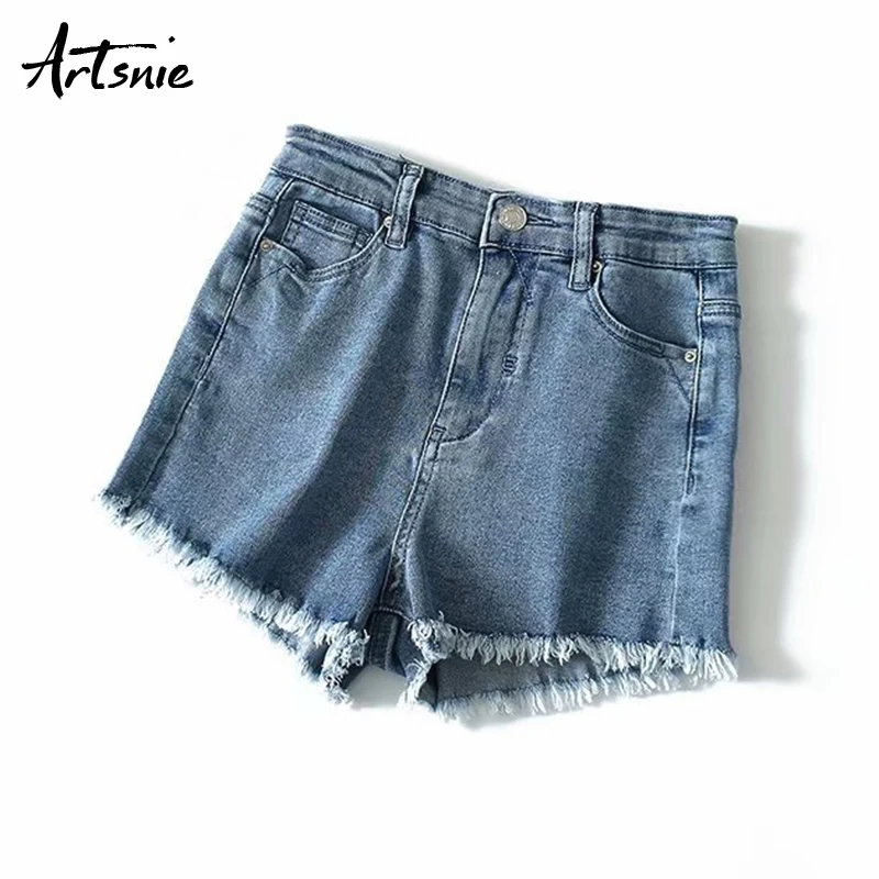 

Artsnie Summer 2019 Blue Casual Women Denim Shorts High Waist Pockets Streetwear Sexy Ripped Boyfriend Girls Shorts Jeans Femme