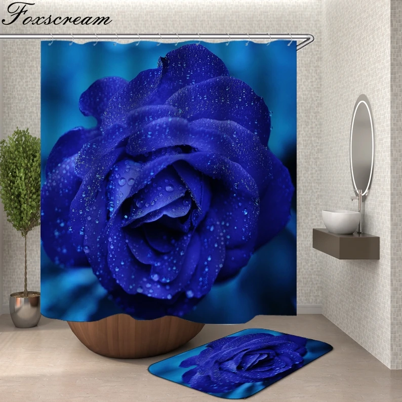 Floral shower curtain fabric 3d bathroom shower curtains bathroom curtain hooks waterproof water repellent bathroom or mat