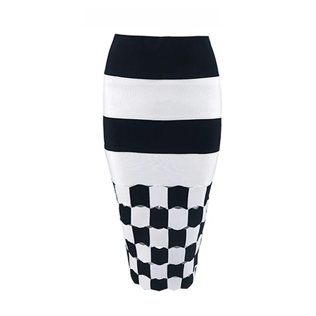black and white knee length skirt