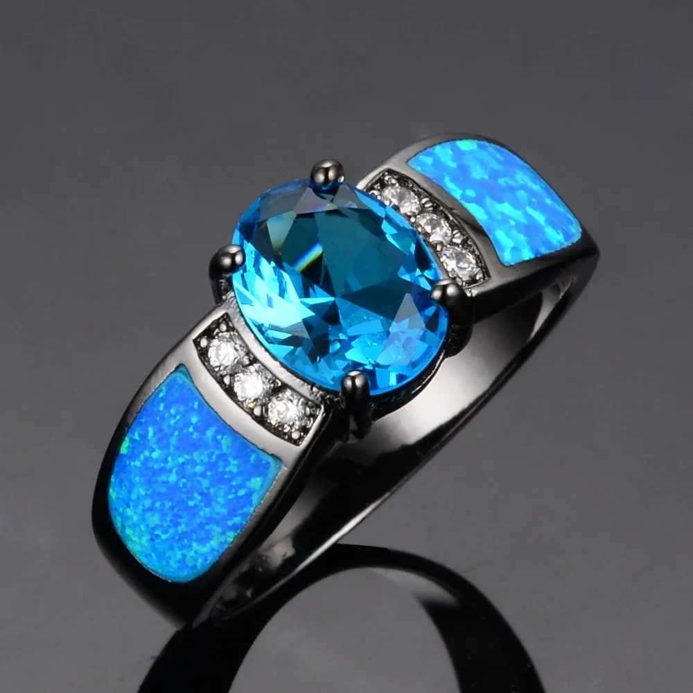 Bamos jewelry Women Wedding Ocean Blue Opal Rings Black