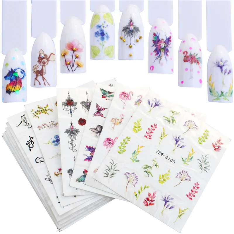 

WUF 12PCS Nail Sticker Flower Elegant Watermark Slider Sets Colorful Polish Decals Wraps for Manicure Nail Art Accessory
