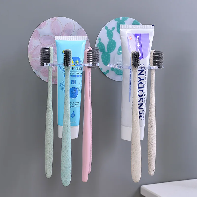 Plastic tooth brush holder wall mounted toothbrush holder tooth paste Bathroom shaver storage organizer 1PC