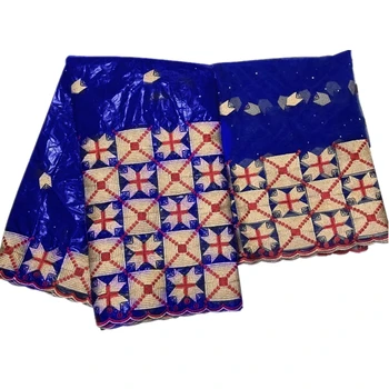 

African Bazin Lace Fabric with stones Embroidered Bazin Riche Getzner Fabric with tulle lace blouse for women dress