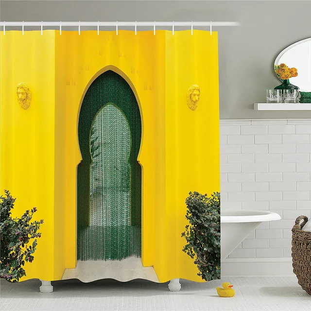 Arabian Decor Shower Curtain Set Morroccan Oriental Style Walkway Arabian Decor Shower Curtain Set Morroccan Oriental Style Walkway Old Ic Building Architecture Stone Carving Photo Bathroom