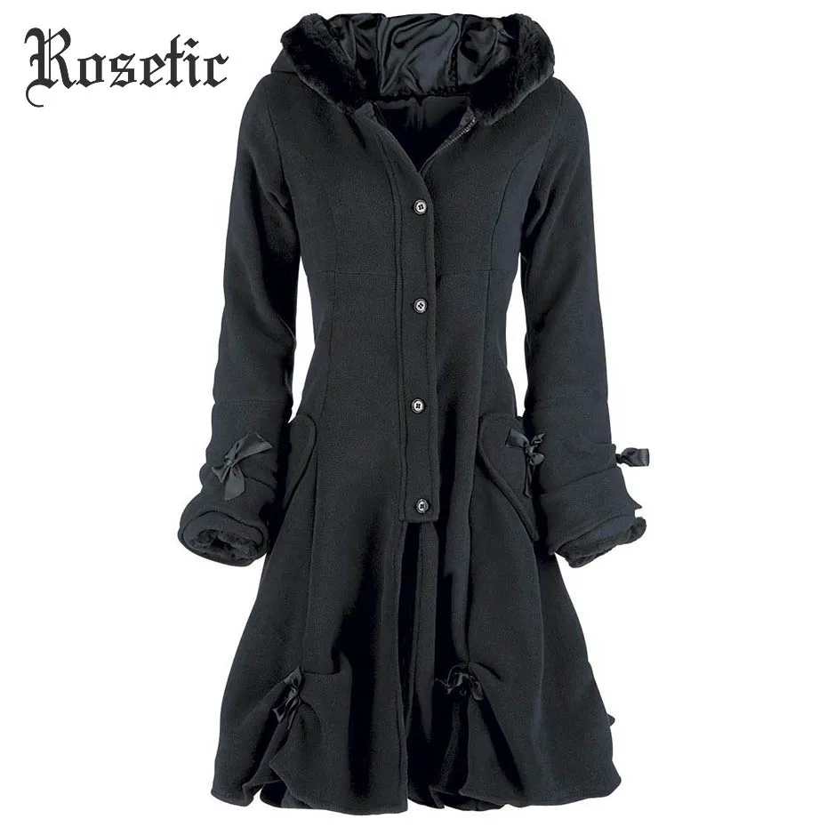 Rosetic готическое пальто женское черное зимнее длинное пальто на шнуровке винтажные толстовки однобортные толстые готические женские осенние пиджаки
