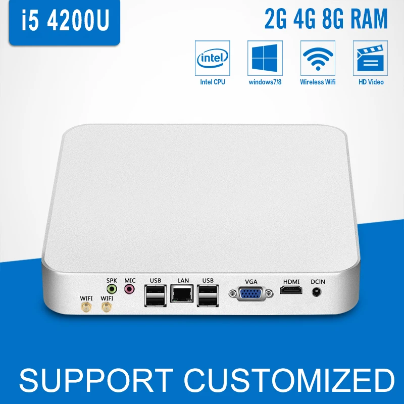 Mini PC Celeron i5 4200U Win 10 Linux Mini Computer Cooling Fan Desktop HD Graphics Mini