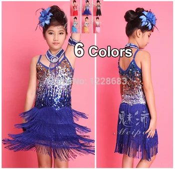 

Children Girls Cheap Salsa Dresses Samba Clothes Sequin Fringe Short Ballroom Dresses Samba Costume