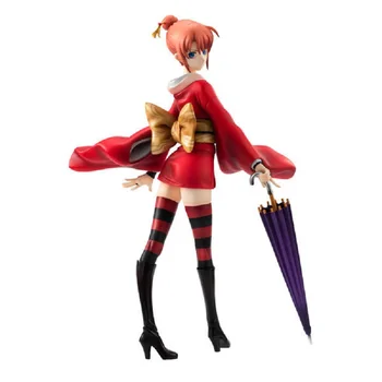 

19cm Anime Action Figure G.E.M Gintama Silver Soul Kagura Red Kimono Umbrella Standing Ver PVC Sexy Girl Home Prize Model Doll