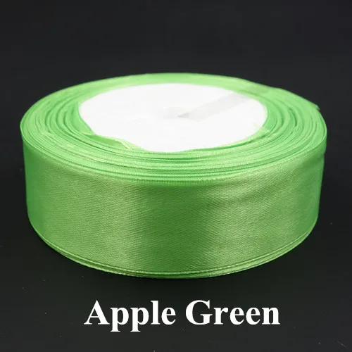 Apple Green Атласная лента 25 мм 25 ярдов шелковая атласная лента Rubban лента для украшения свадебной вечеринки атласная лента 25 ярдов(61 цвет - Цвет: Apple Green