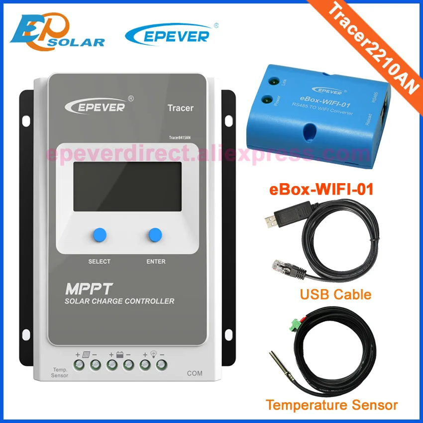 

MPPT 20A solar controller with wifi function Tracer2210AN temperature sensor and USB connect the personal computer