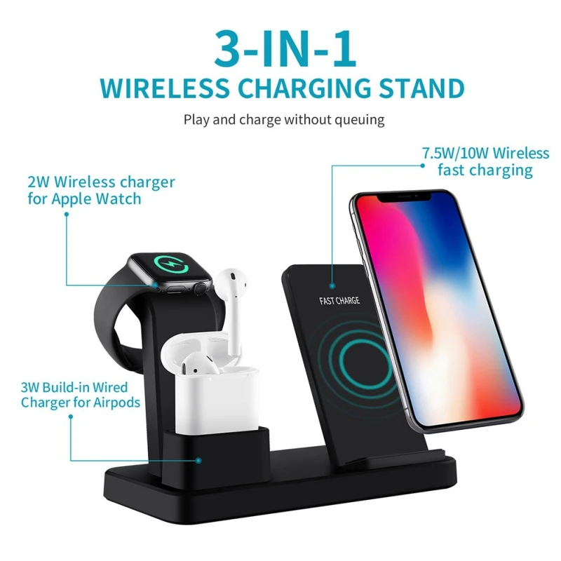 3 in 1 Mobile Phone Watch Headphone Chargers QI Wireless Quick Charging Adapter Pad For Wristwatch Earbuds iphone samsung