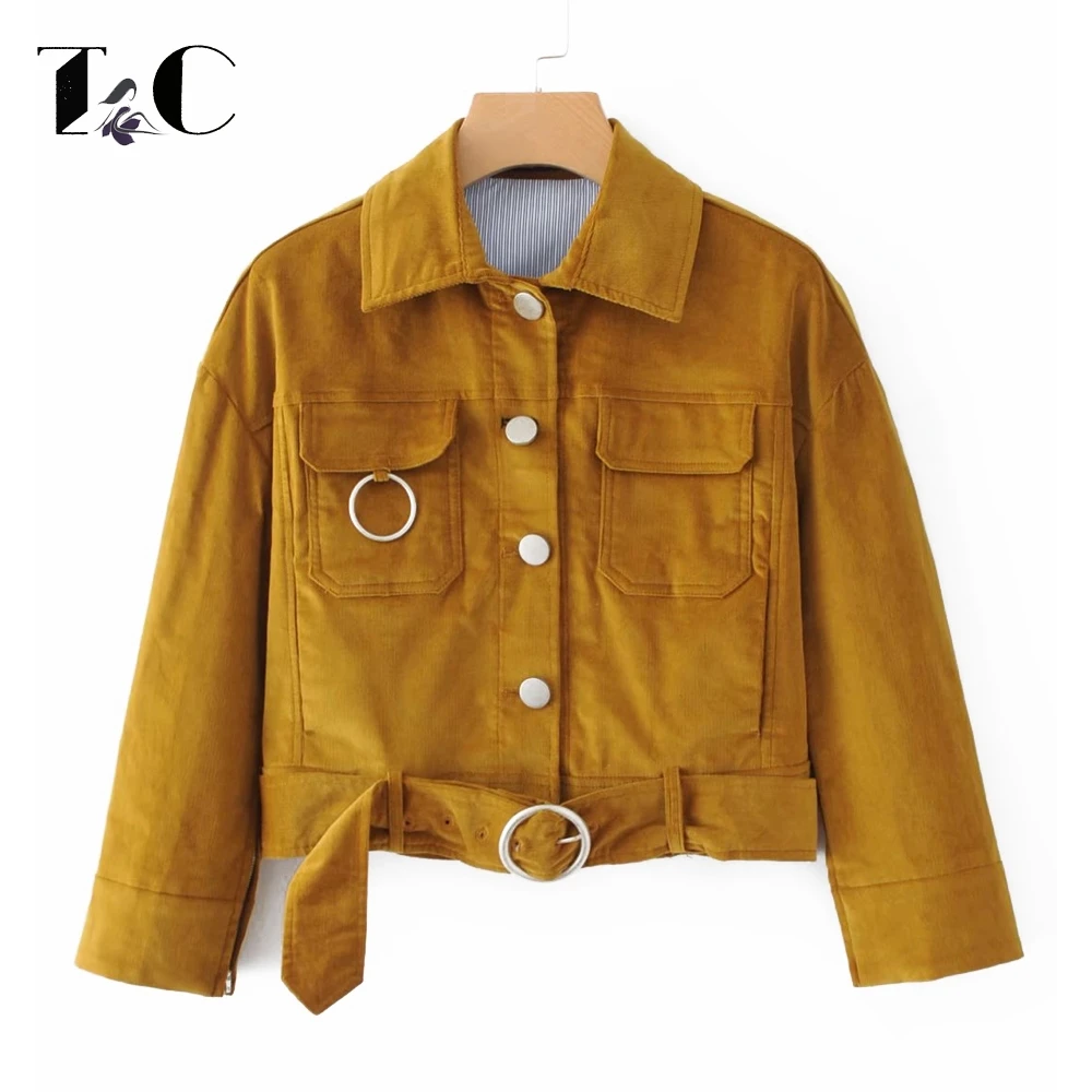 TC Corduroy Metal Buckle Women Jackets Fashion Long