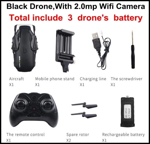 black 602 2.0mp 3b MJD ky602 WiFi FPV Квадрокоптер мини складной селфи Дрон RC Дроны с 5MP Wifi Fpv камера HD FPV Профессиональный RC самолет ky601s - Цвет: black 602 2.0mp 3b