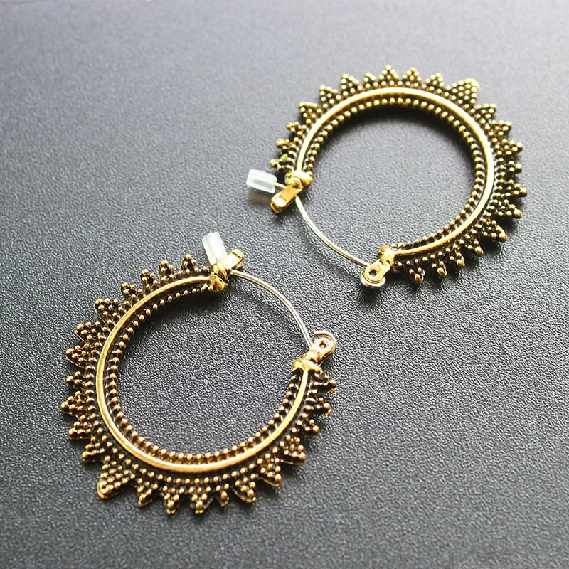 ISINYEE, винтажные резные круглые серьги-кольца с цветами для женщин и девочек, античное золото, серебро, круглые серьги, Панк ювелирные изделия для женщин, бижутерия