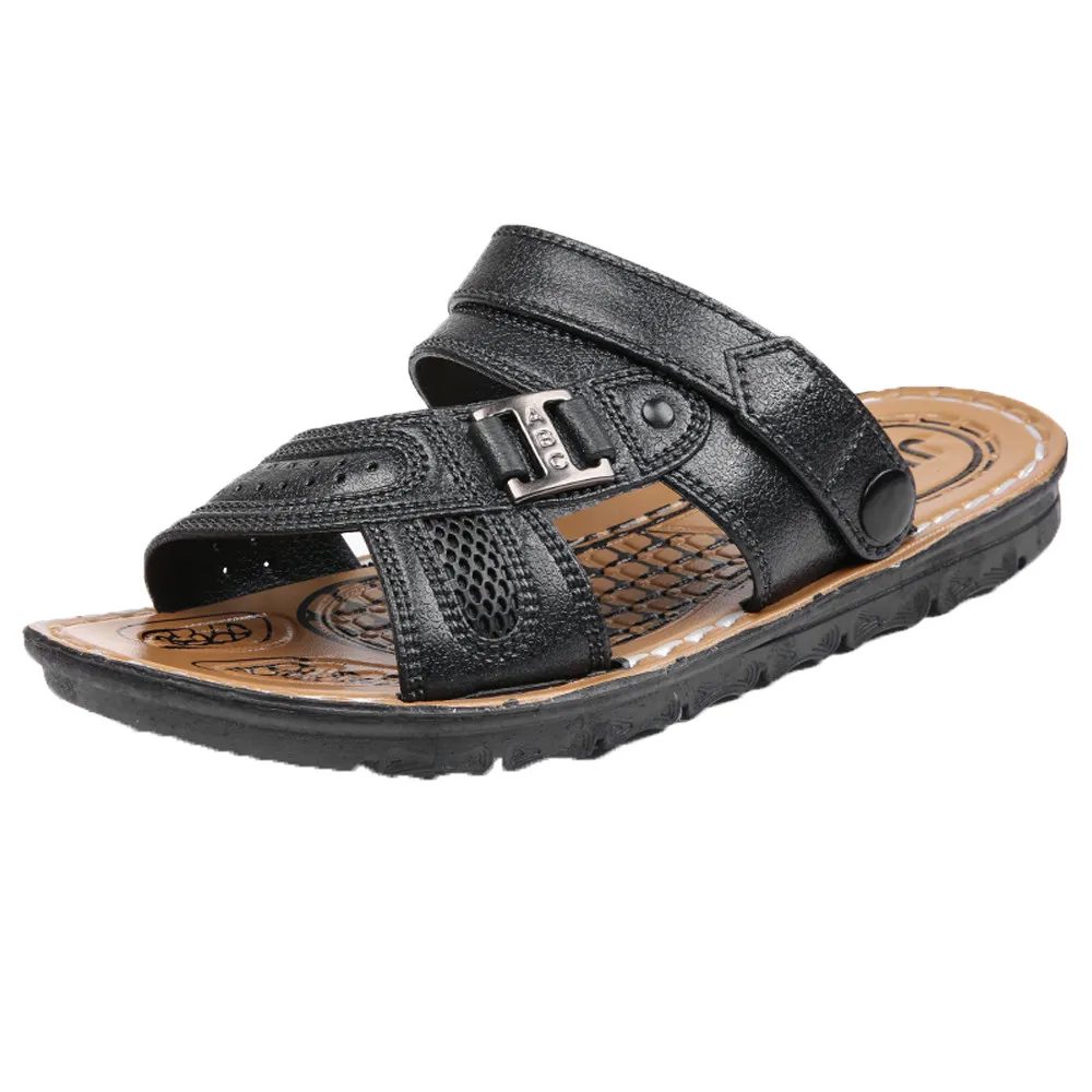 Мужские кожаные шлепанцы винтажные повседневные пляжные сандалии Zapatos лето